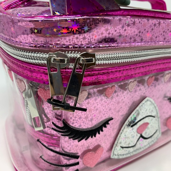 Under One Sky Mia Cat Face Print Train Case in Pink Sparkle - Picture 4 of 8
